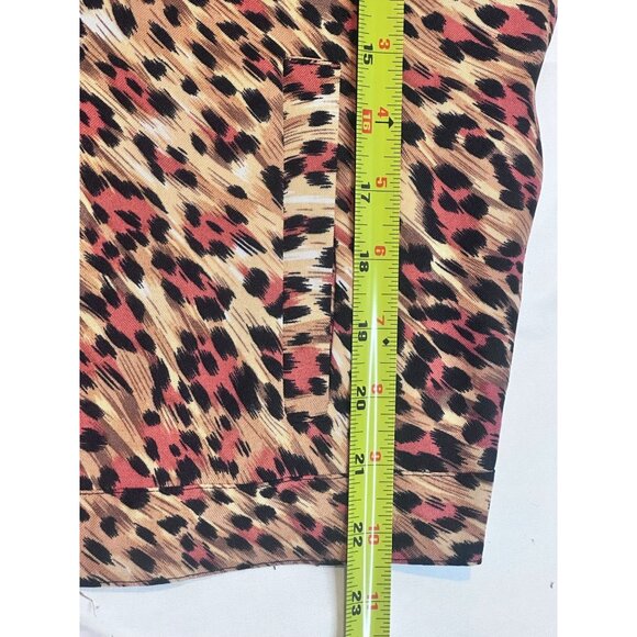 JOANNA Leopard Print Top Blouse Buttons Womens Flanked by Ruffles Pockets Large - Picture 4 of 9